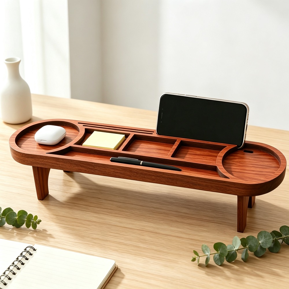 Tech Accessories For Office - Organizer da Scrivania in Legno con